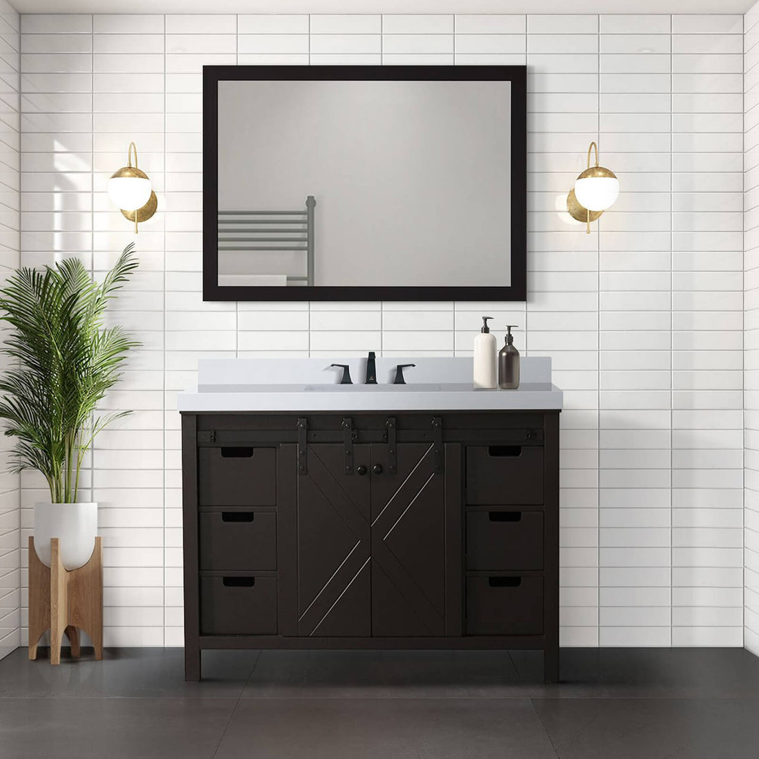 48 in Dark Brown Barn Bathroom Vanity with Quartz Countertop
