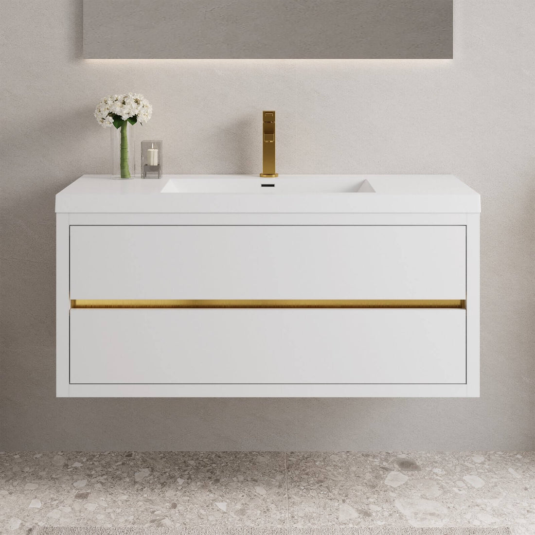 48 inch Modern Floating Single Sink Vanity with Gold Accents