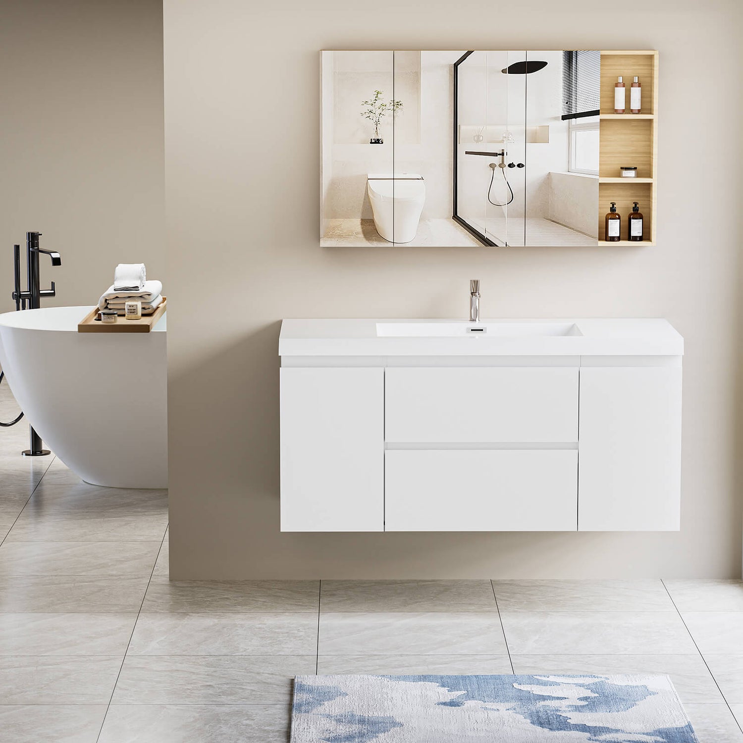 48 inch Waterproof Coated Solid Wood Floating Vanity