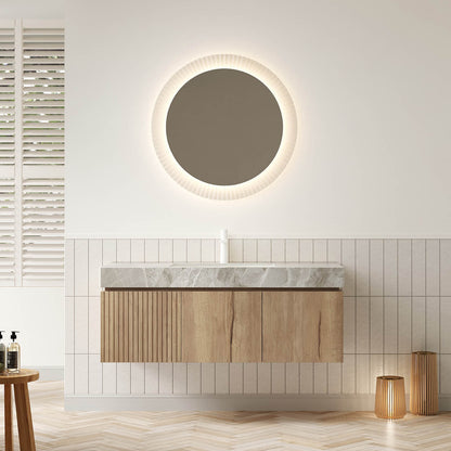 48 inch White Oak Floating Bathroom Vanity with Light Gray Stone Top