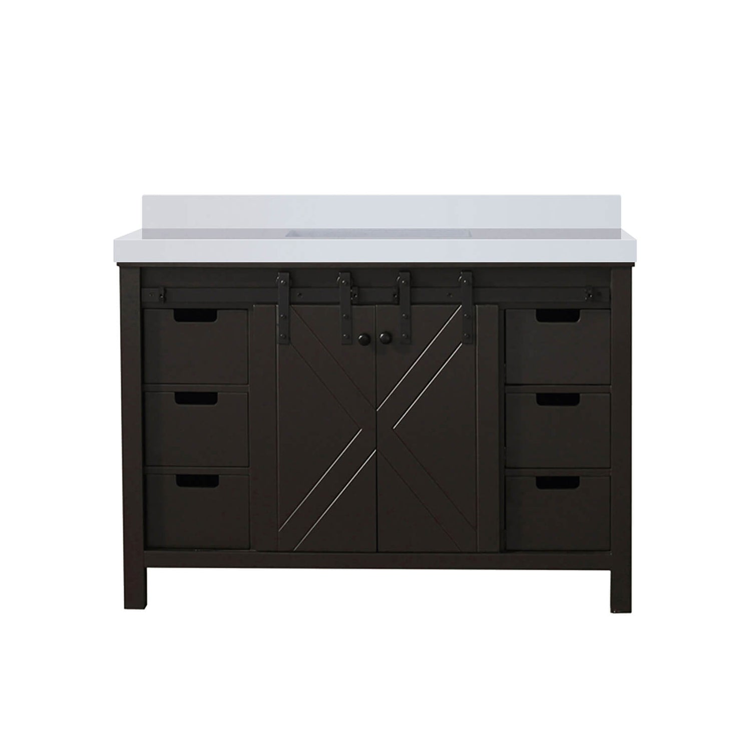 48 inch dark brown barn style bathroom vanity front view