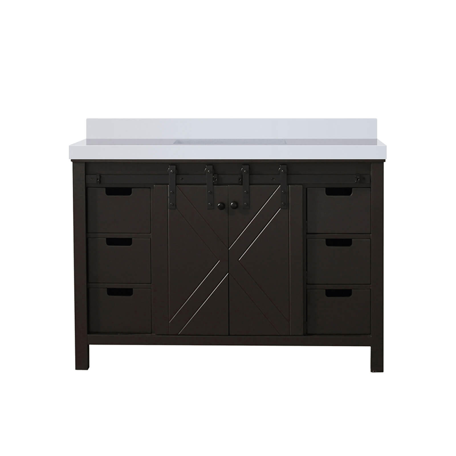 48 inch dark brown barn style bathroom vanity front view
