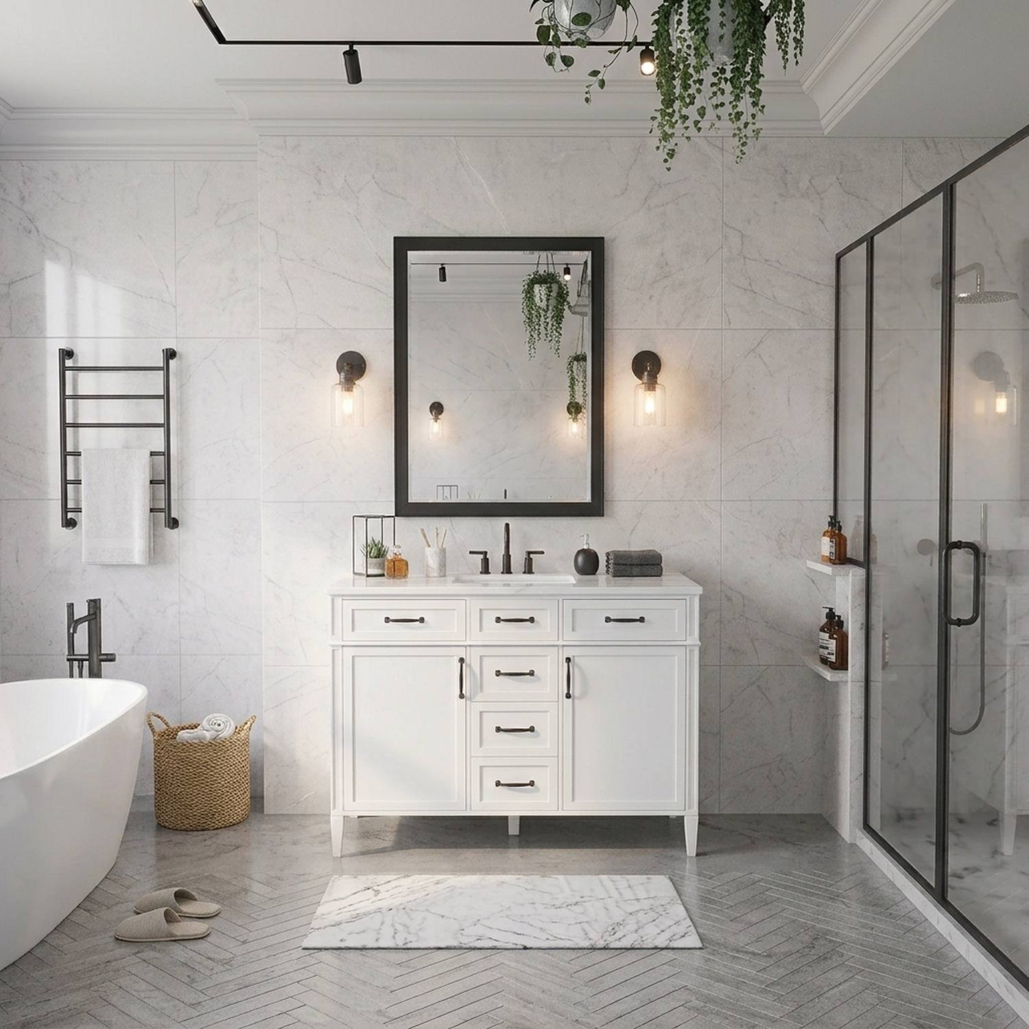 48" Bathroom Vanity with Composite Sink Adjustable Shelves 3 hole bathroom faucet