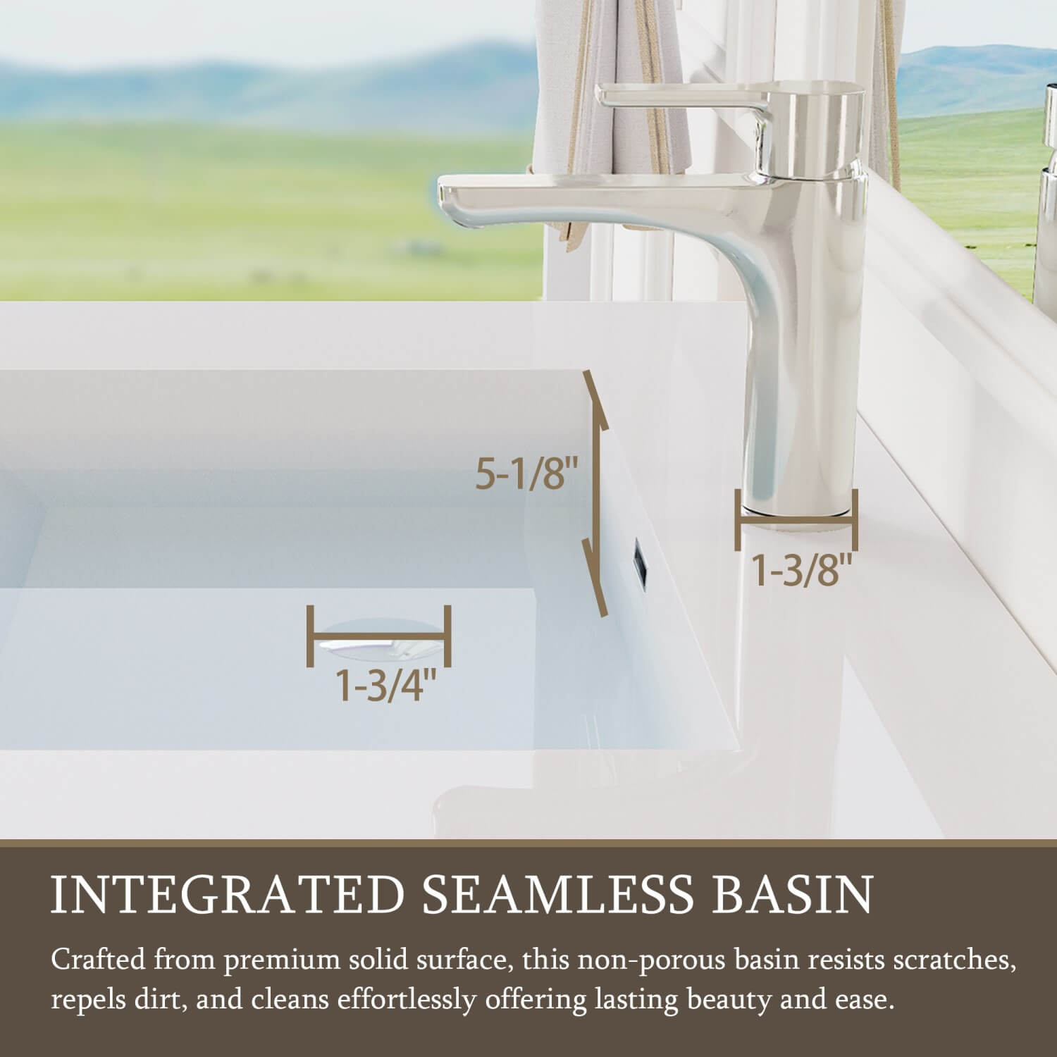 48 In Floating Bathroom Vanity Integrated Solid Surface Seamless Basin Detail