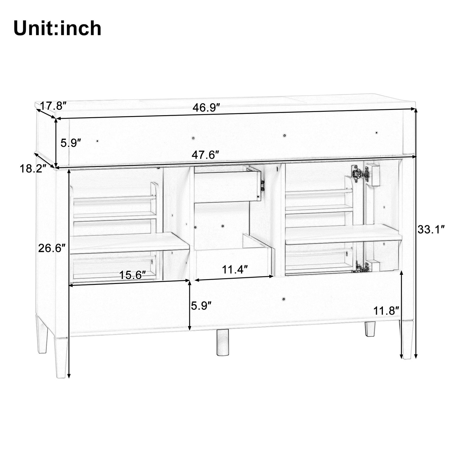 48 Inch Bathroom Vanity Rear Plumbing Cutouts Back View Dimension Diagram