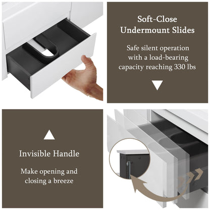 48 Inch Floating Vanity Soft Close Drawers and Invisible Handle Details