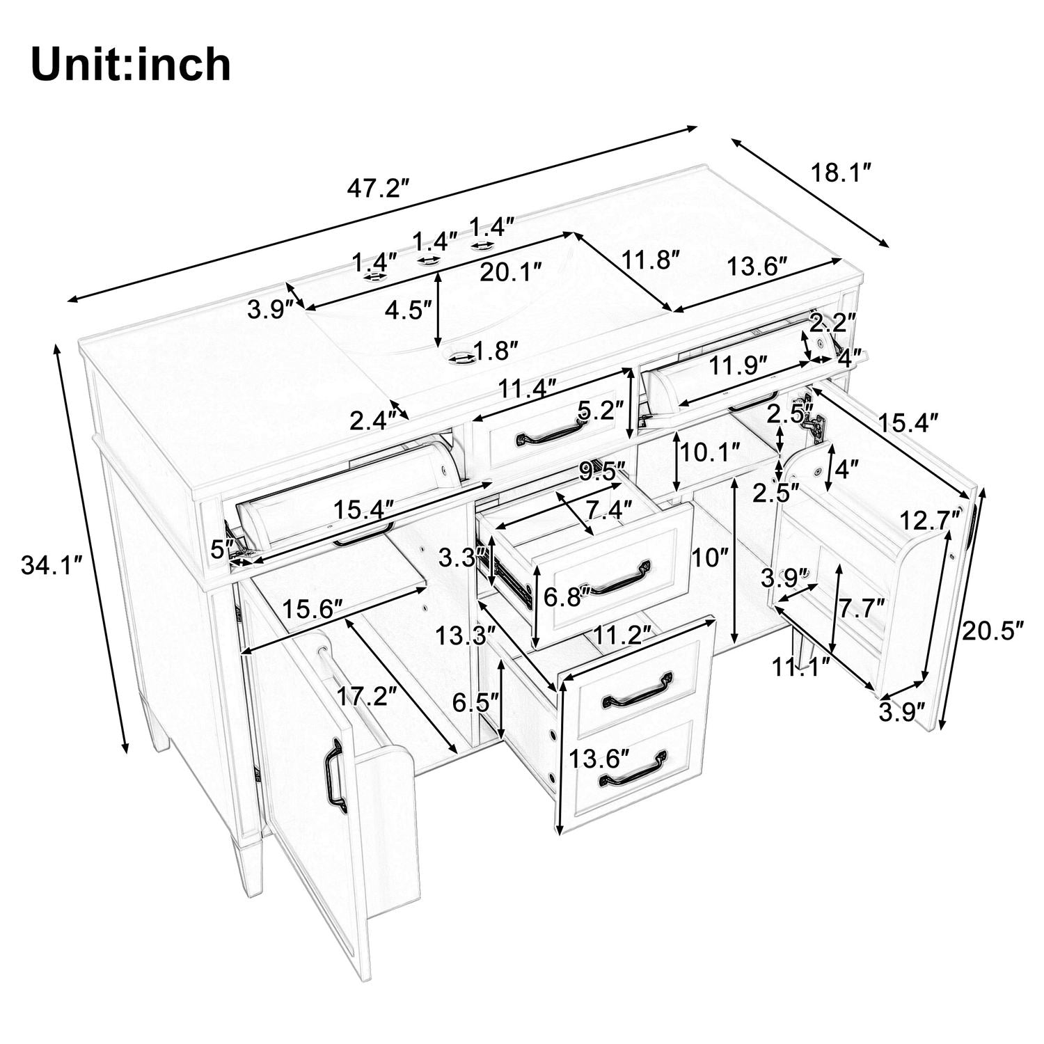 48 Inch Freestanding Bathroom Vanity Overall Dimensions Blueprint Diagram