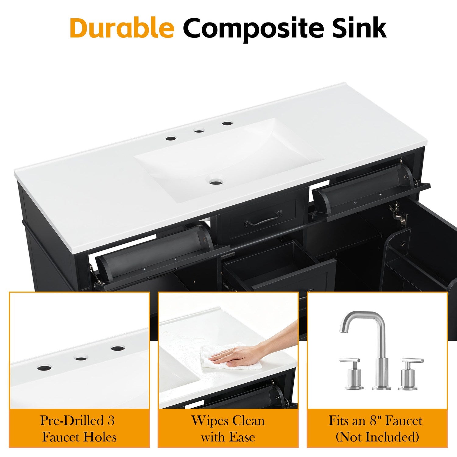 48 Inch Freestanding Bathroom Vanity Top with Integrated Composite Sink