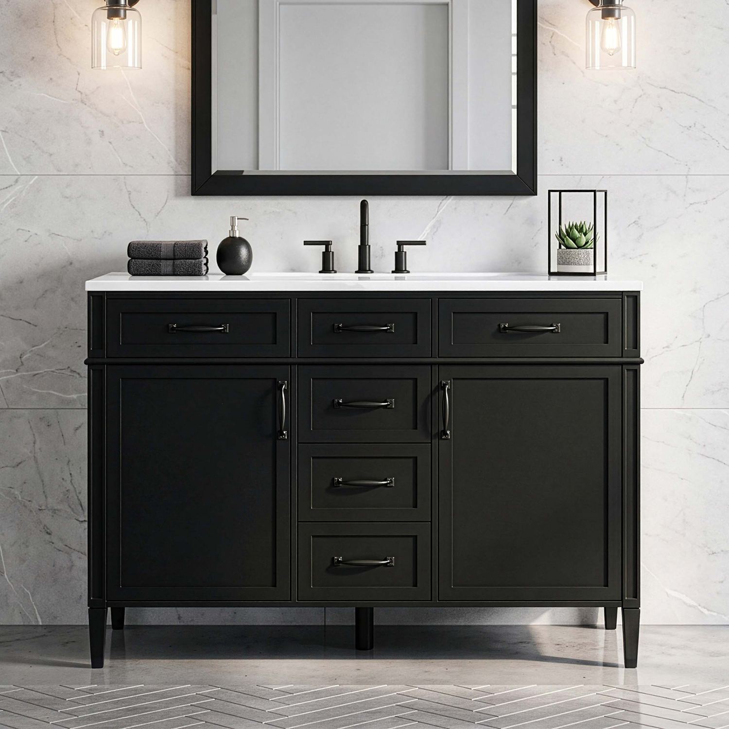48 Inch Single Sink Bathroom Vanity Cabinet Front View Scene