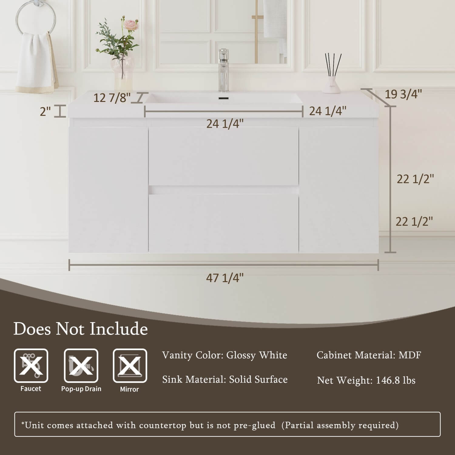 48 Inch Solid Wood Wall Mounted Vanity Cabinet Size Specifications Guide