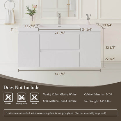 48 Inch Solid Wood Wall Mounted Vanity Cabinet Size Specifications Guide