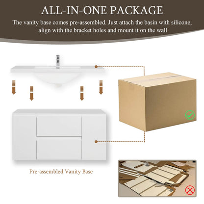 48 Inch Waterproof Coated Floating Vanity Pre Assembled Package Guide