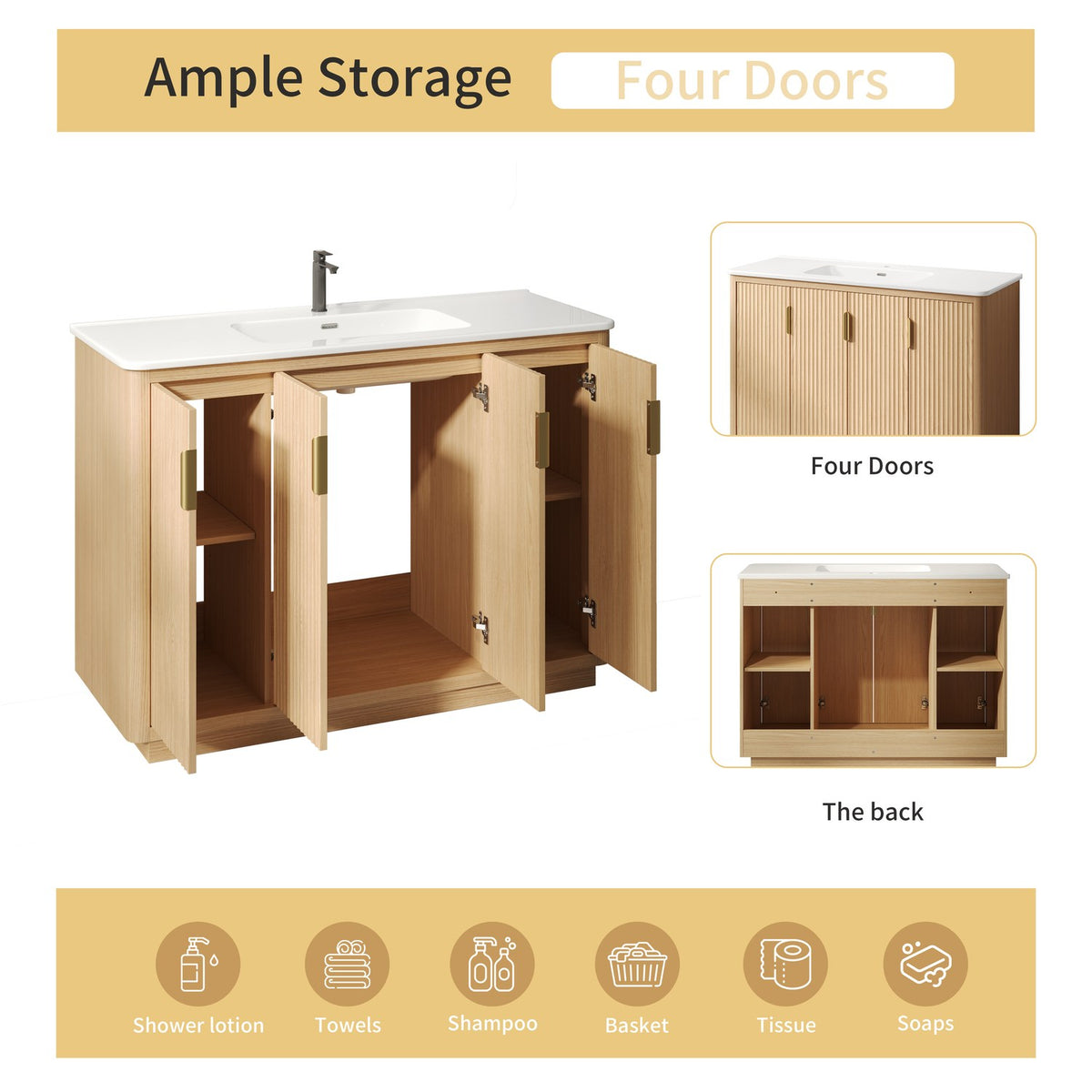 48 inch Bathroom Storage Cabinet Four Doors Ample Storage Feature Diagram