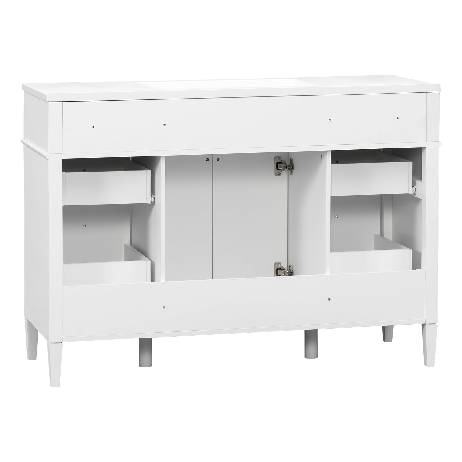 48 inch Bathroom Storage Vanity Back View Plumbing Cutout Cutaway