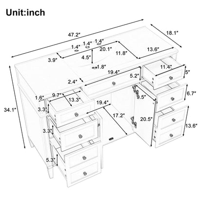 48 inch Bathroom Storage Vanity Dimensions Diagram Front Angle Blueprint