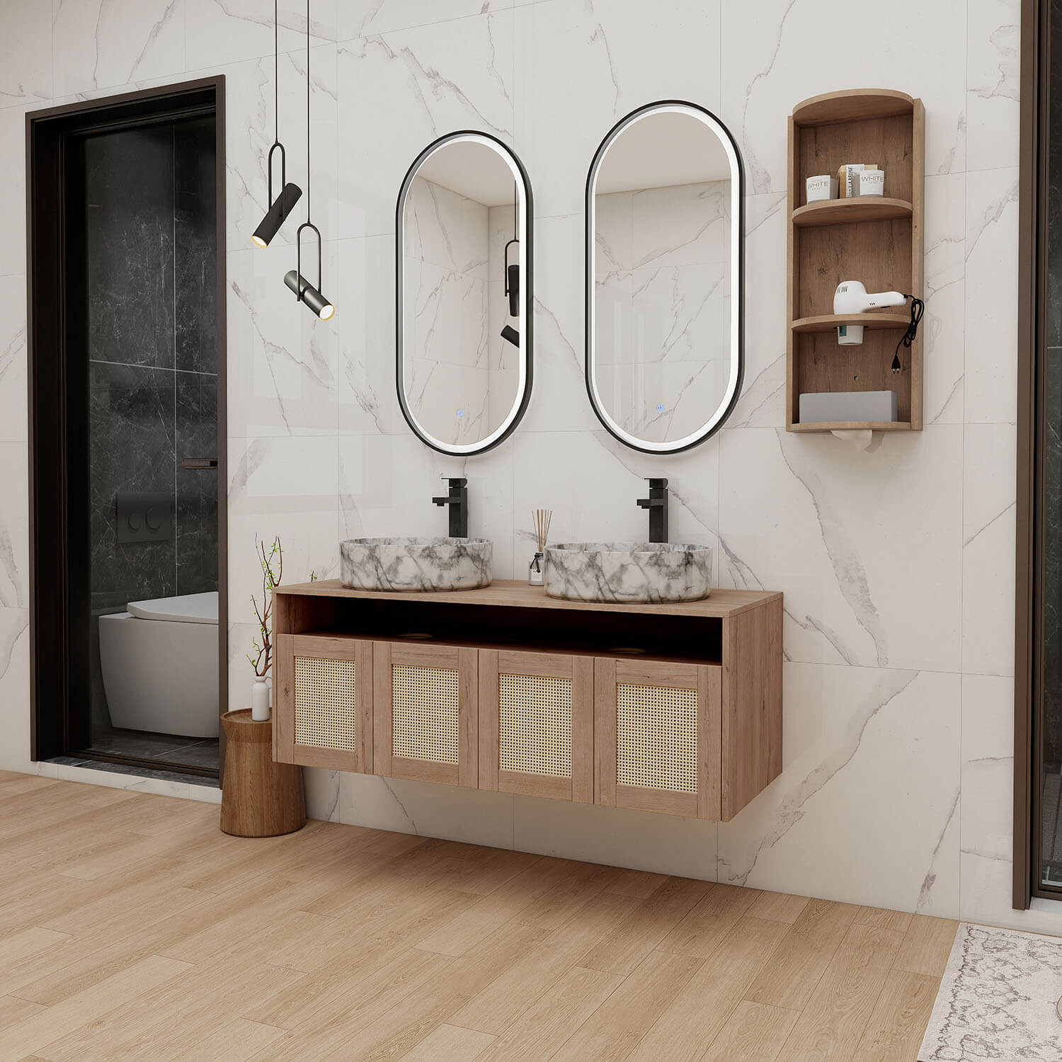 48 inch Floating Vanity with 12 inch Wall Storage Cabinet