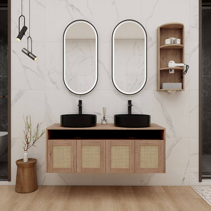 48 inch Floating Vanity with Black Ceramic Sink and 12 inch Wall Storage Cabinet