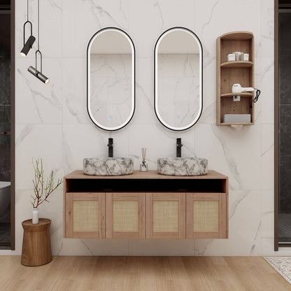 48 inch Floating Vanity with Marble-Veined Ceramic Sink and 12" Wall Storage Cabinet