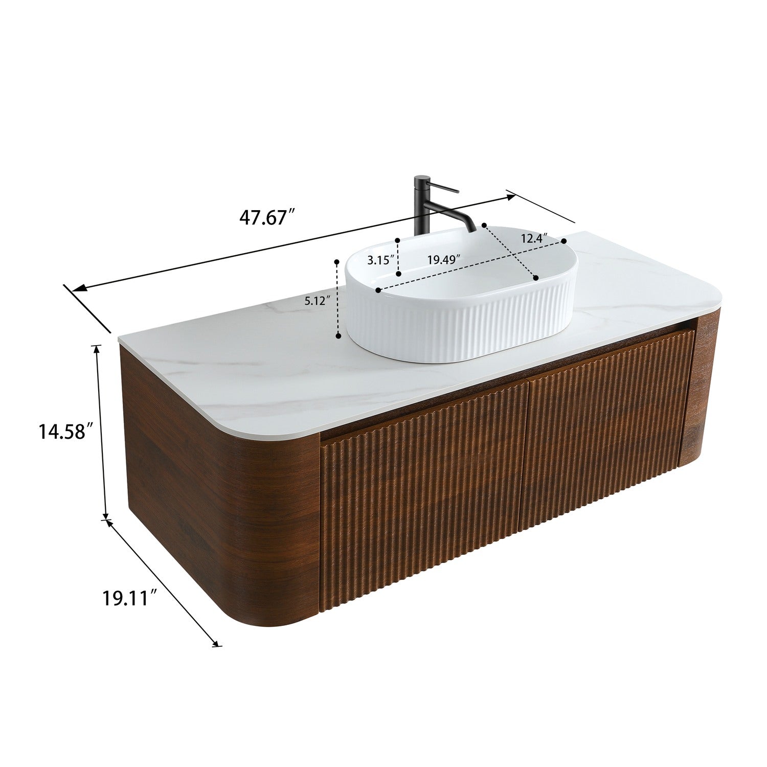 48 inch Floating Walnut Bathroom Cabinet Dimensions Diagram