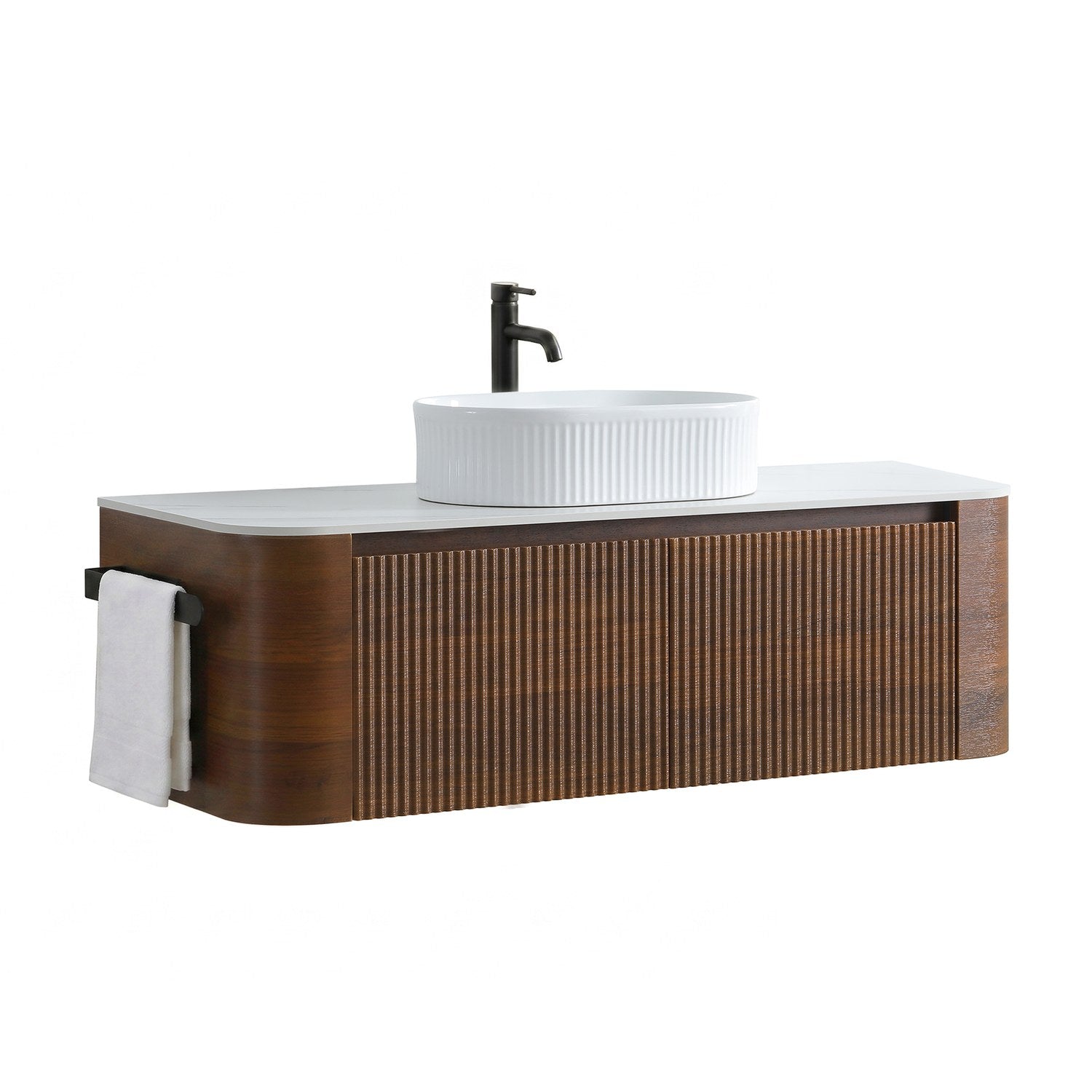 48 inch Floating Walnut Vanity Side Towel Bar Detail