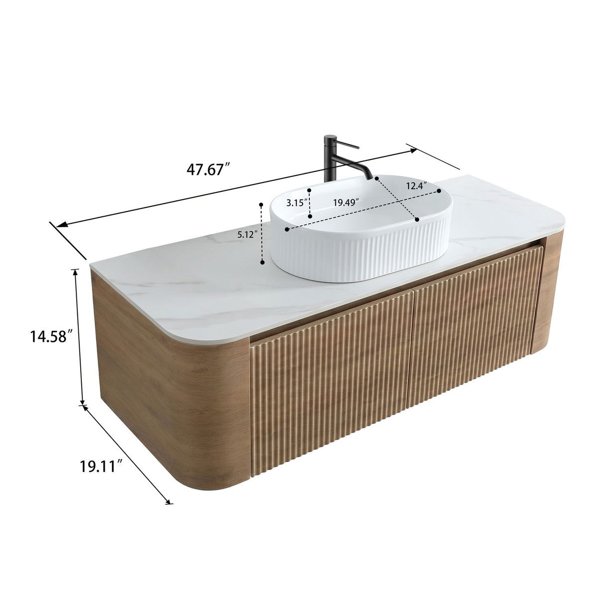 48 inch Floating White Oak Bathroom Cabinet Dimensions Diagram