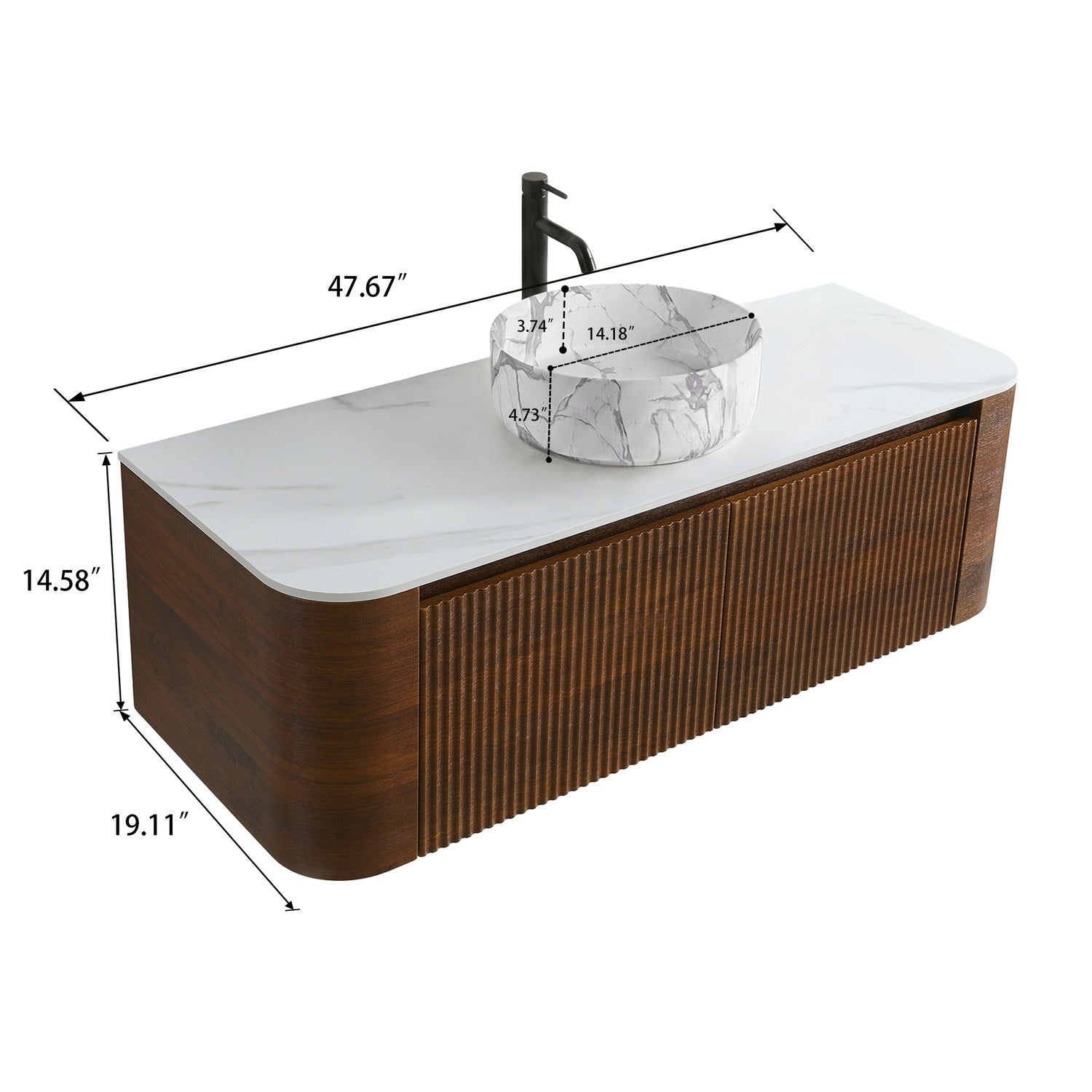 48 inch Floating Wood Bathroom Cabinet Dimensions Diagram