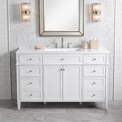 48 inch Freestanding White Single Sink Bathroom Vanity Front View Interior Scene