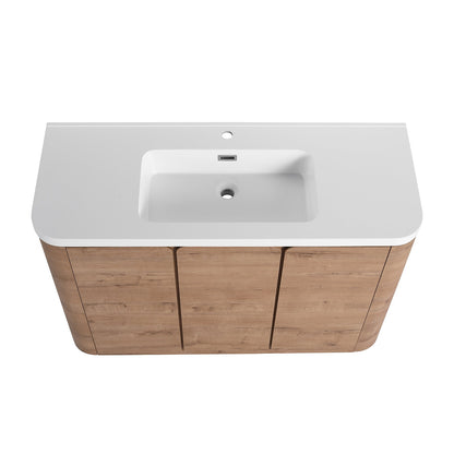 48 inch Freestanding Vanity Integrated White Resin Sink High Angle Front View