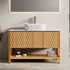 48 inch Freestanding White Oak Fluted Bathroom Vanity with Marble Ceramic Vessel Sink and Open Storage Shelf