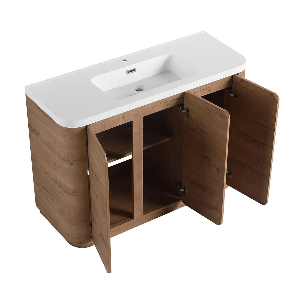 48 inch Modern Oak Bath Vanity Open Soft Close Cabinet Doors Perspective Top View