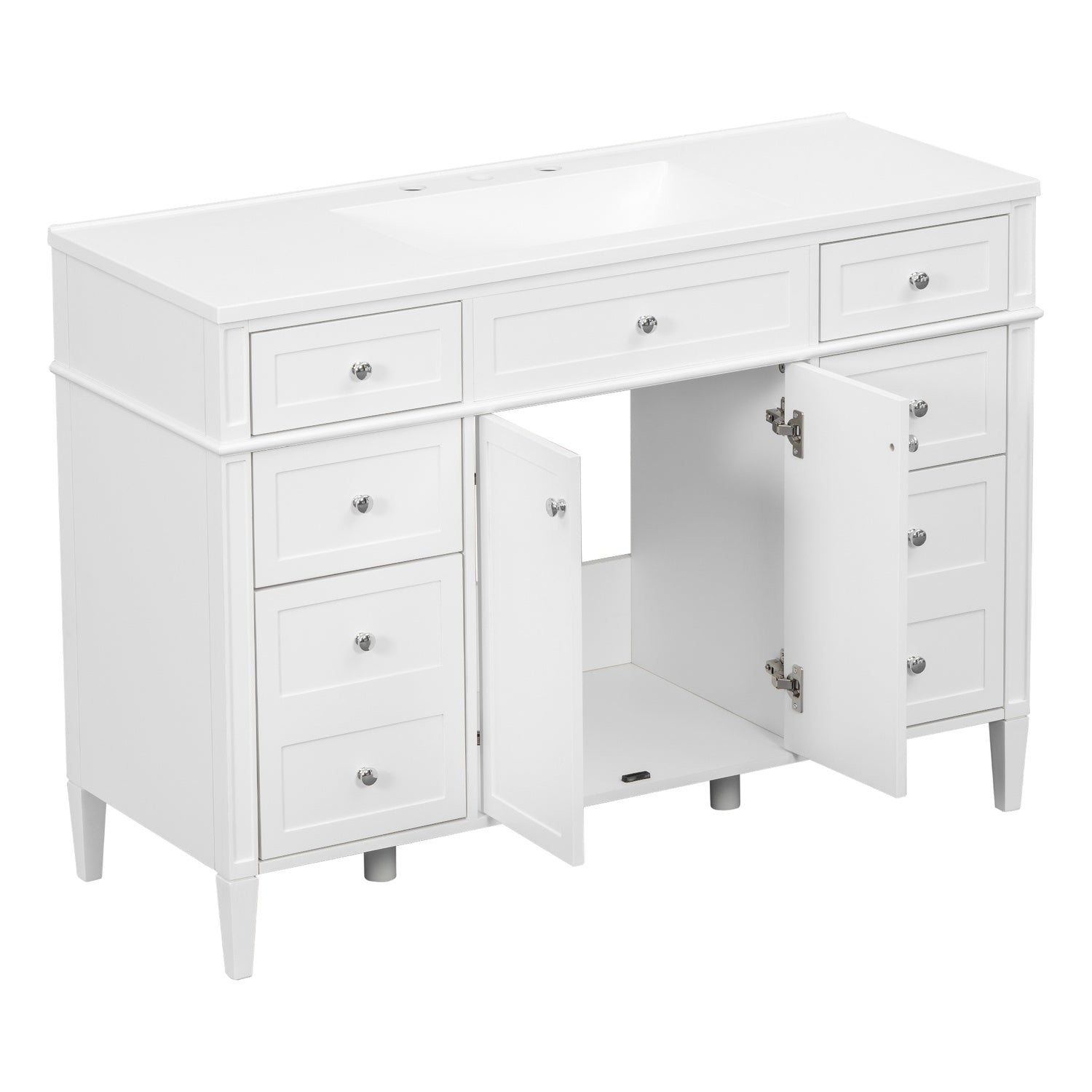 48 inch Single Sink Bathroom Cabinet Perspective View Open Doors