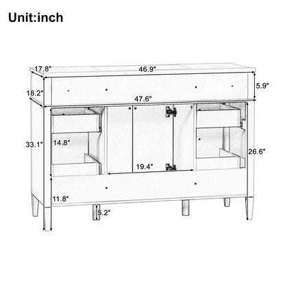 48 inch Freestanding Vanity Rear Plumbing Open Back Dimensions Diagram