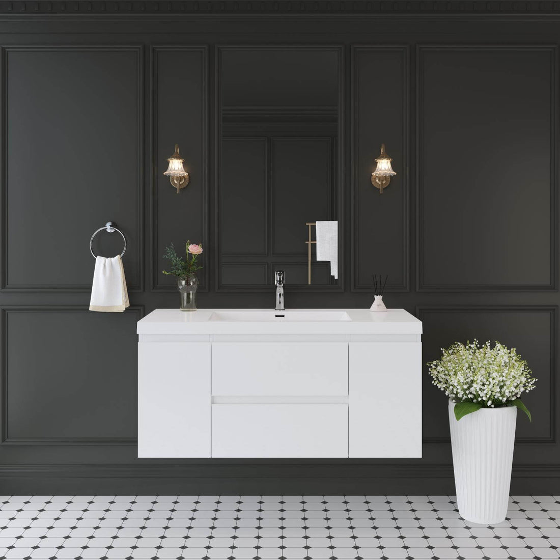 48 inch Waterproof Coated Solid Wood Floating Vanity