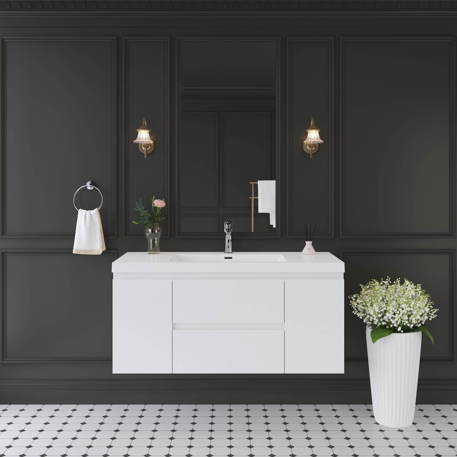 48 inch Waterproof Coated Solid Wood Floating Vanity