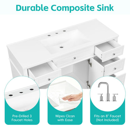 48 inch White Composite Sink Countertop Features Pre Drilled Faucet Holes