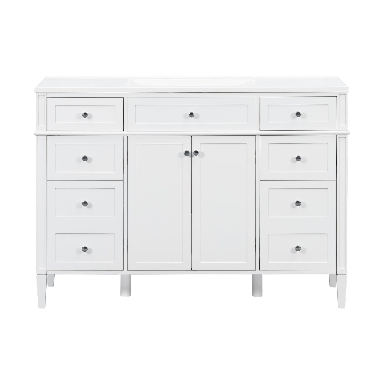 48 inch White Freestanding Bathroom Vanity Front Elevation View