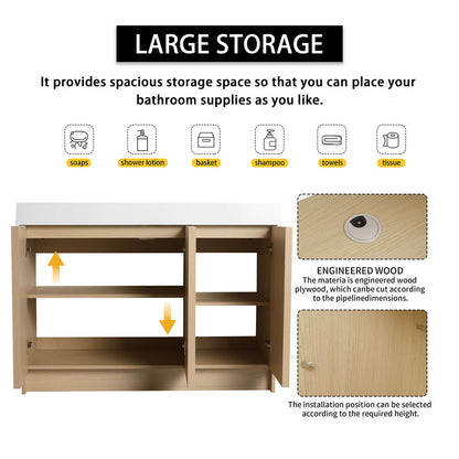 48 inch White Oak Bathroom Vanity with Resin Sink and Soft Close Cabinet Doors-large storage