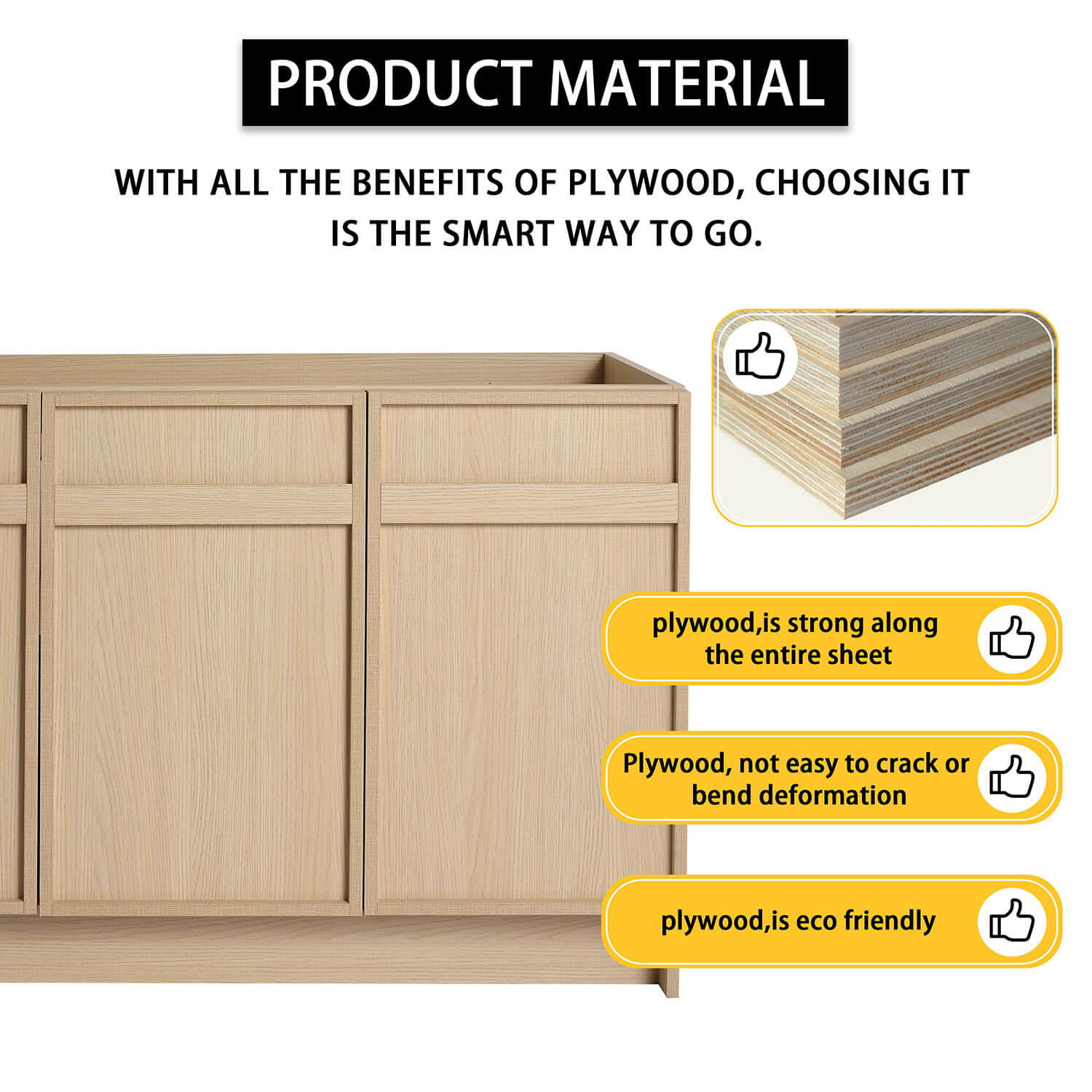 48 inch White Oak Bathroom Vanity with Resin Sink and Soft Close Cabinet Doors-material