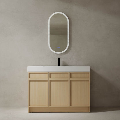 48 inch White Oak Bathroom Vanity with Resin Sink and Soft Close Cabinet Doors