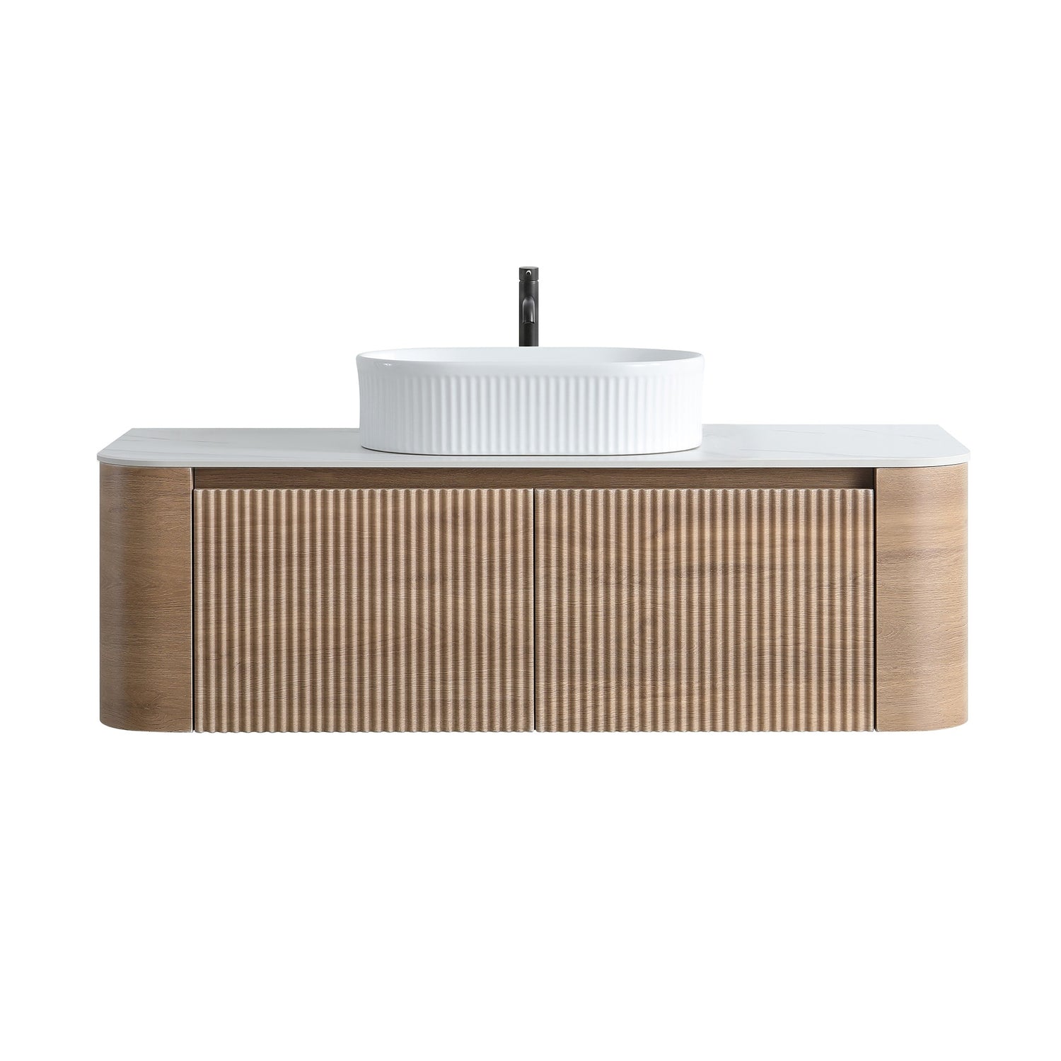 48 inch White Oak Wall Mounted Bathroom Vanity Front View White Background