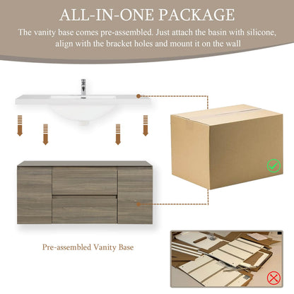 48 inch assembled wall-mounted bathroom vanity set with sink box packaging and installation guide