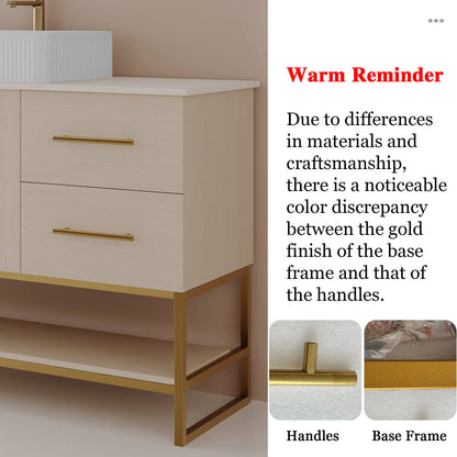 48 inch bathroom vanity gold hardware color discrepancy notice brushed brass base frame versus polished gold drawer pulls