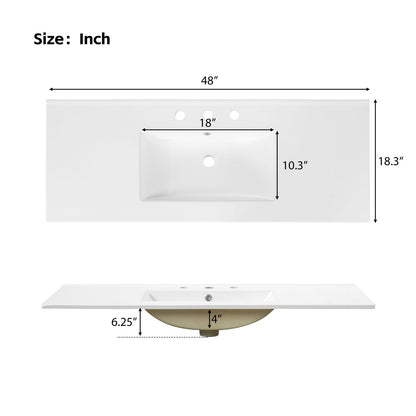 48 inch white ceramic bathroom vanity sink top dimensions with integrated rectangular basin