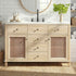 48 inch natural Wood bathroom vanity with ceramic sink closed front view in modern white bathroom