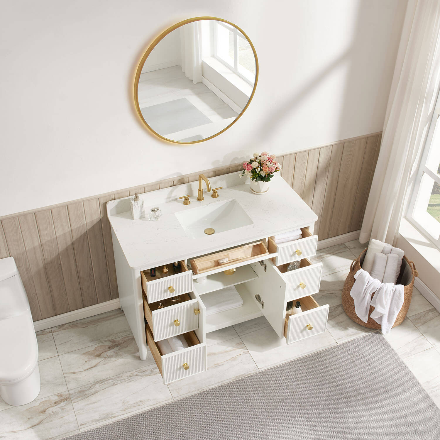 48 inch single sink bathroom vanity with countertop and soft-close storage