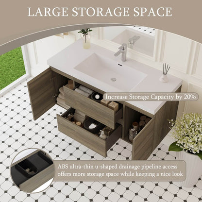 48 inch vanity large storage space with abs ultra thin u shaped plumbing cutout detail