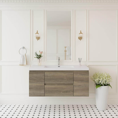48 inch wall-mounted ash grey floating bathroom vanity with mirror full bathroom setup view