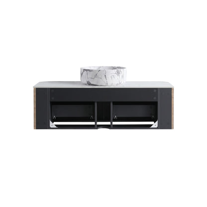 48 inch wall mounted vanity back structure plumbing access opening installation details white oak floating cabinet