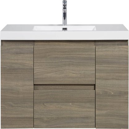 48 inch waterproof coated wood grain floating bathroom vanity cabinet front straight view