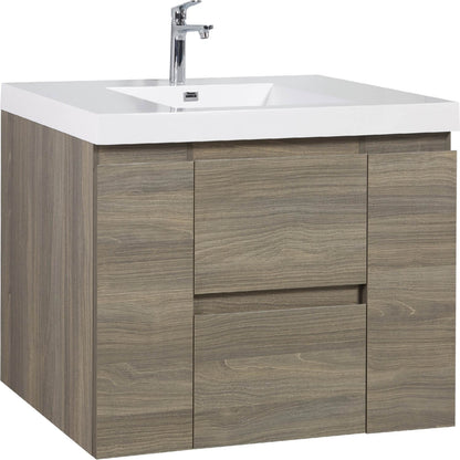48 inch waterproof solid wood floating bathroom vanity ash grey side angle view with white single sink top